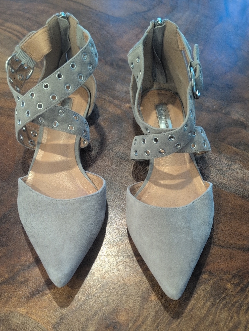 Halogen Gray Pointed-Toe Crisscross Ankle-Strap Flats